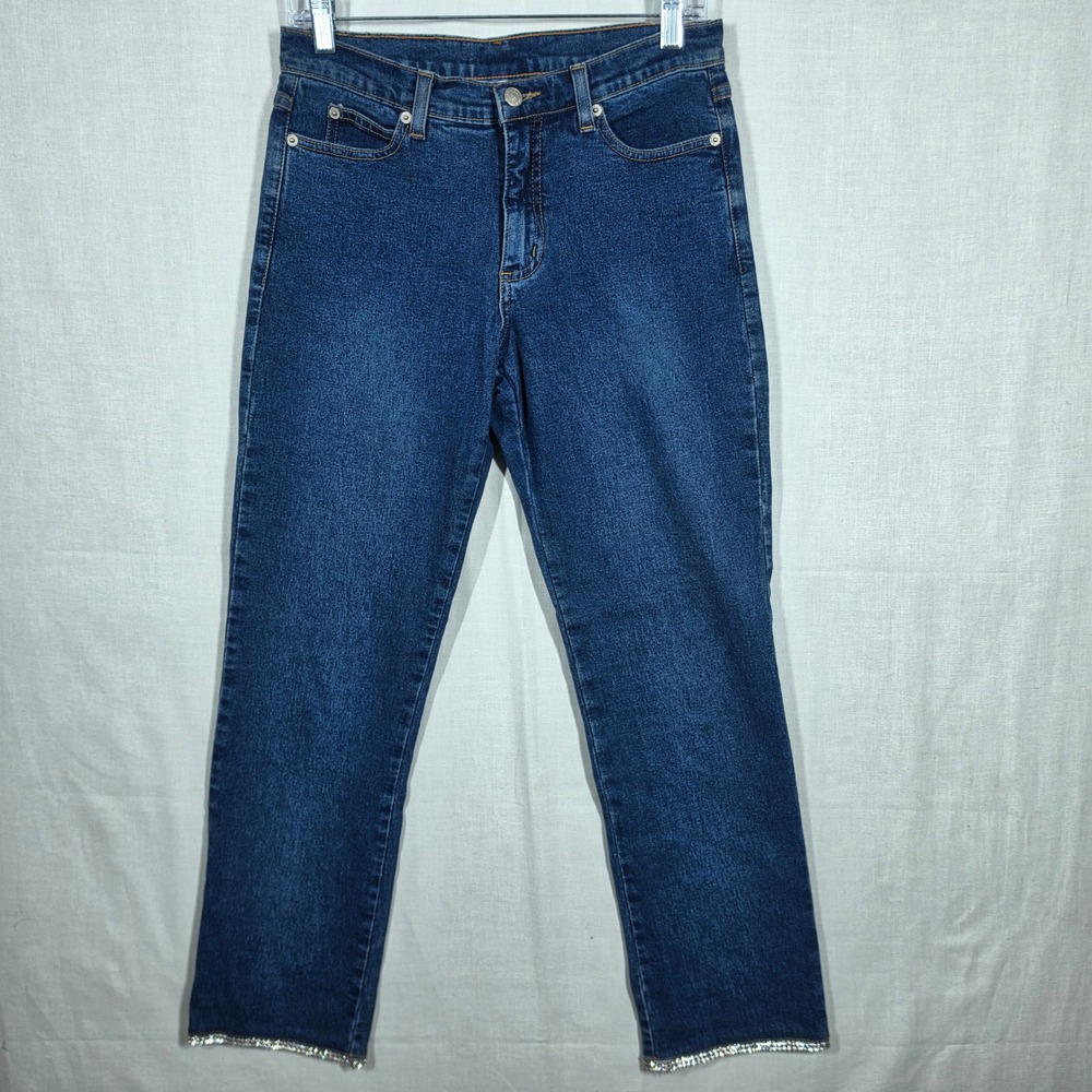 Vintage Playboy Jeans Womens 5 Straight Leg Medium Wash Rhinestone Hem Y2K